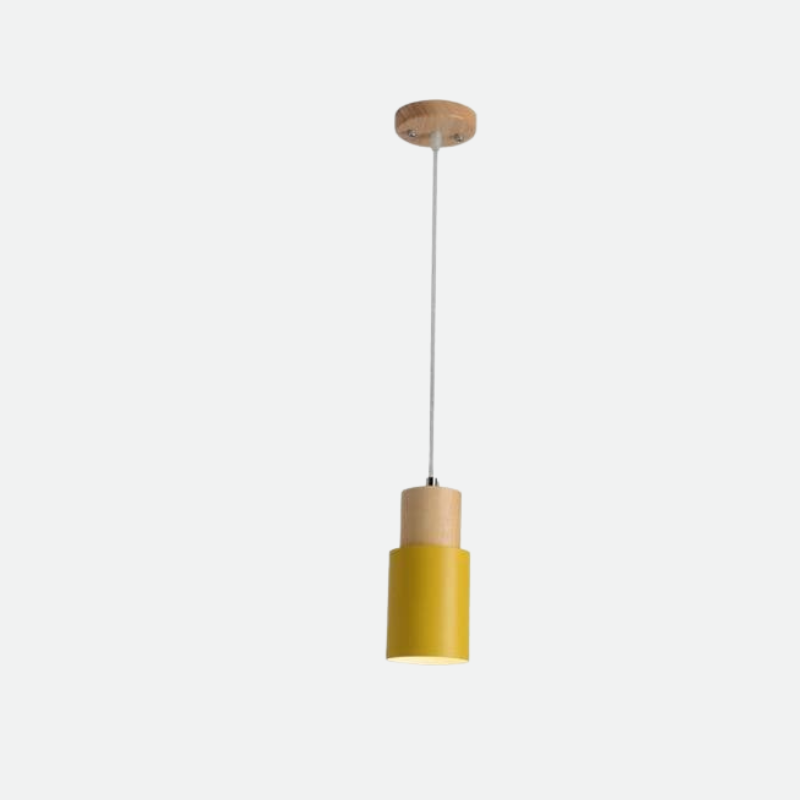 Ingrid Wood & Metal Cylinder Pendant Light Yellow