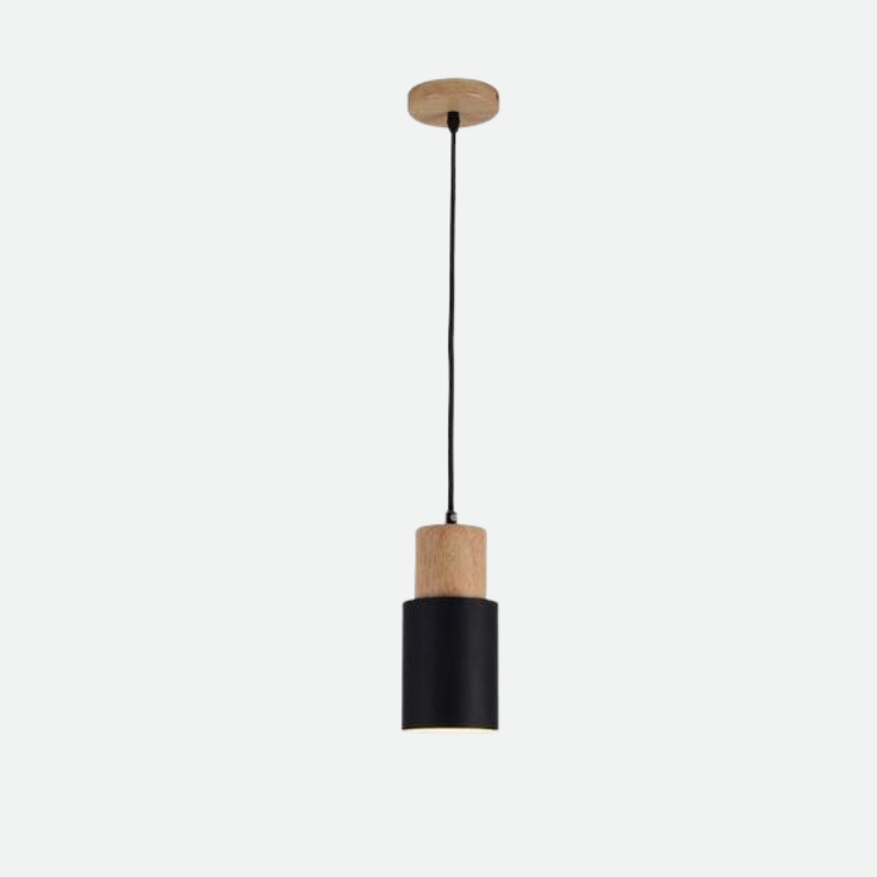 Ingrid Wood & Metal Cylinder Pendant Light Black