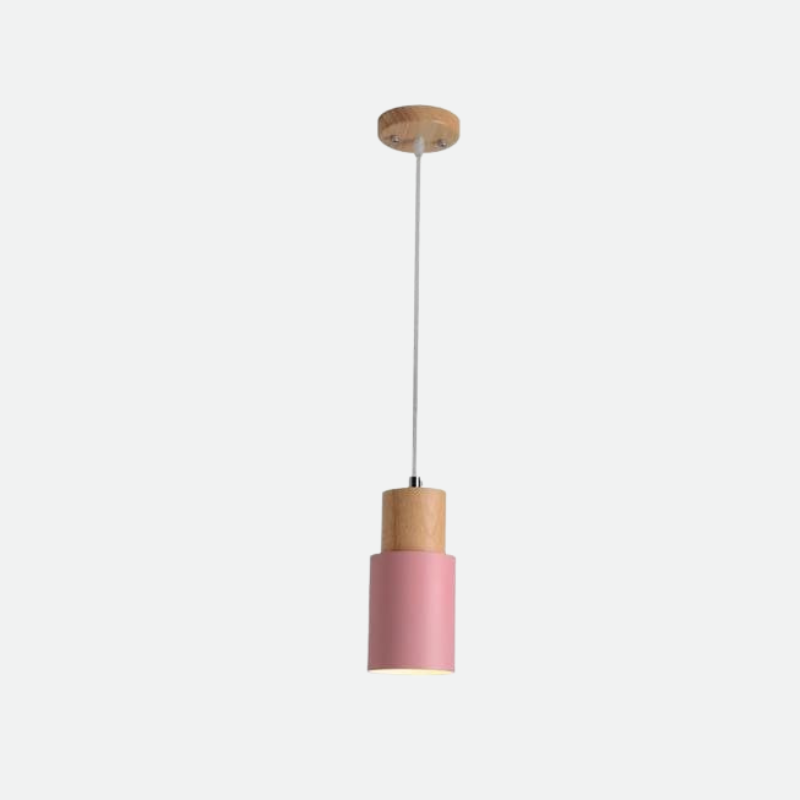 Ingrid Wood & Metal Cylinder Pendant Light Pink