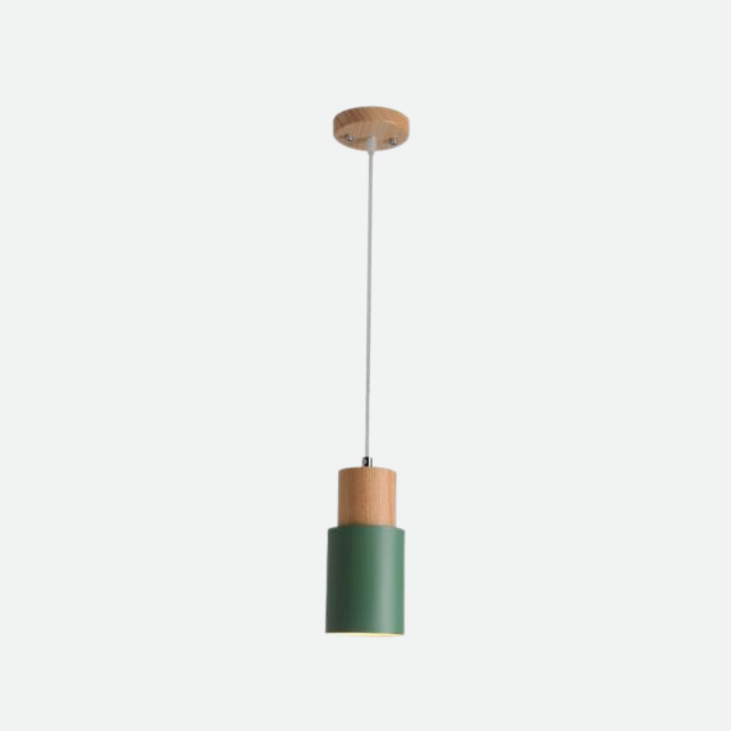 Ingrid Wood & Metal Cylinder Pendant Light Green