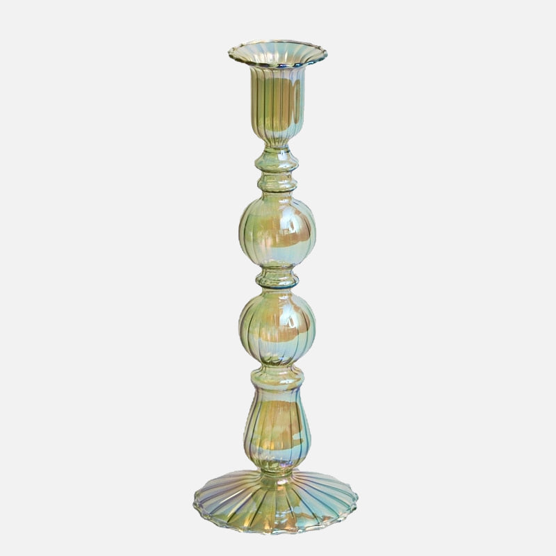 Iris Green Candlestick Holder Tall Tulip Globe