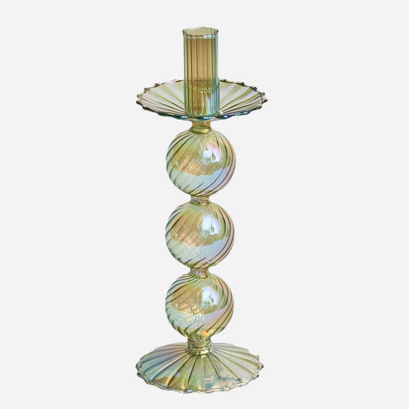 Iris Green Candlestick Holder Triple Globe