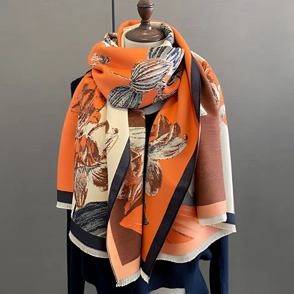 Iris Floral Soft Scarf Shawl Amber Spice