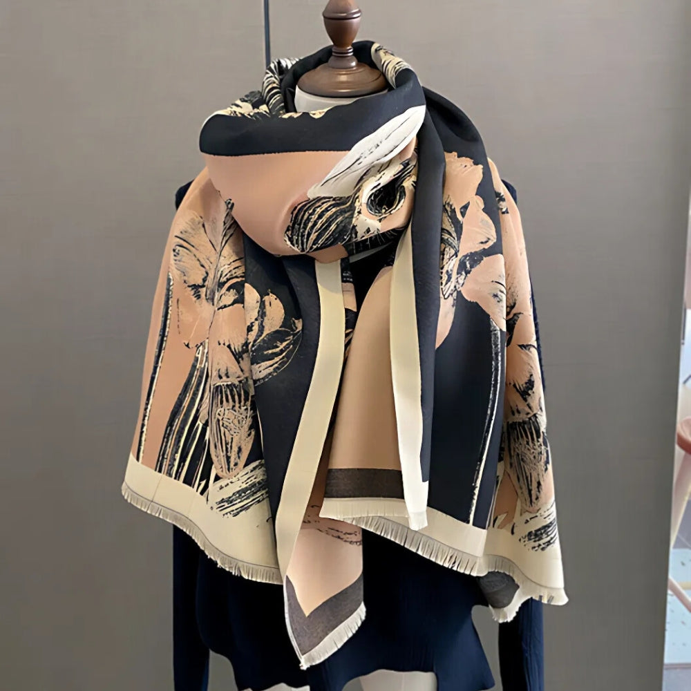 Iris Floral Soft Scarf Shawl Noir Blush