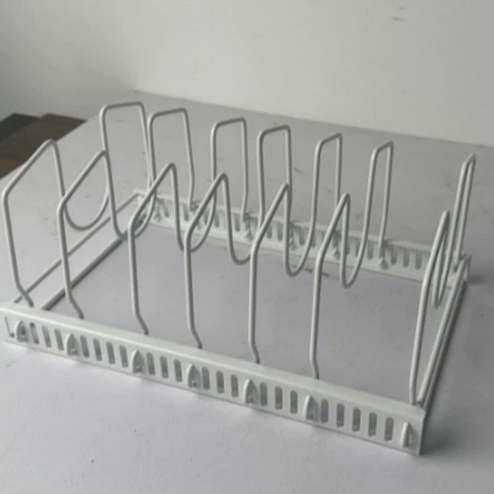 Iron Dish Pot Lid and Utensils Storage Rack Frost White
