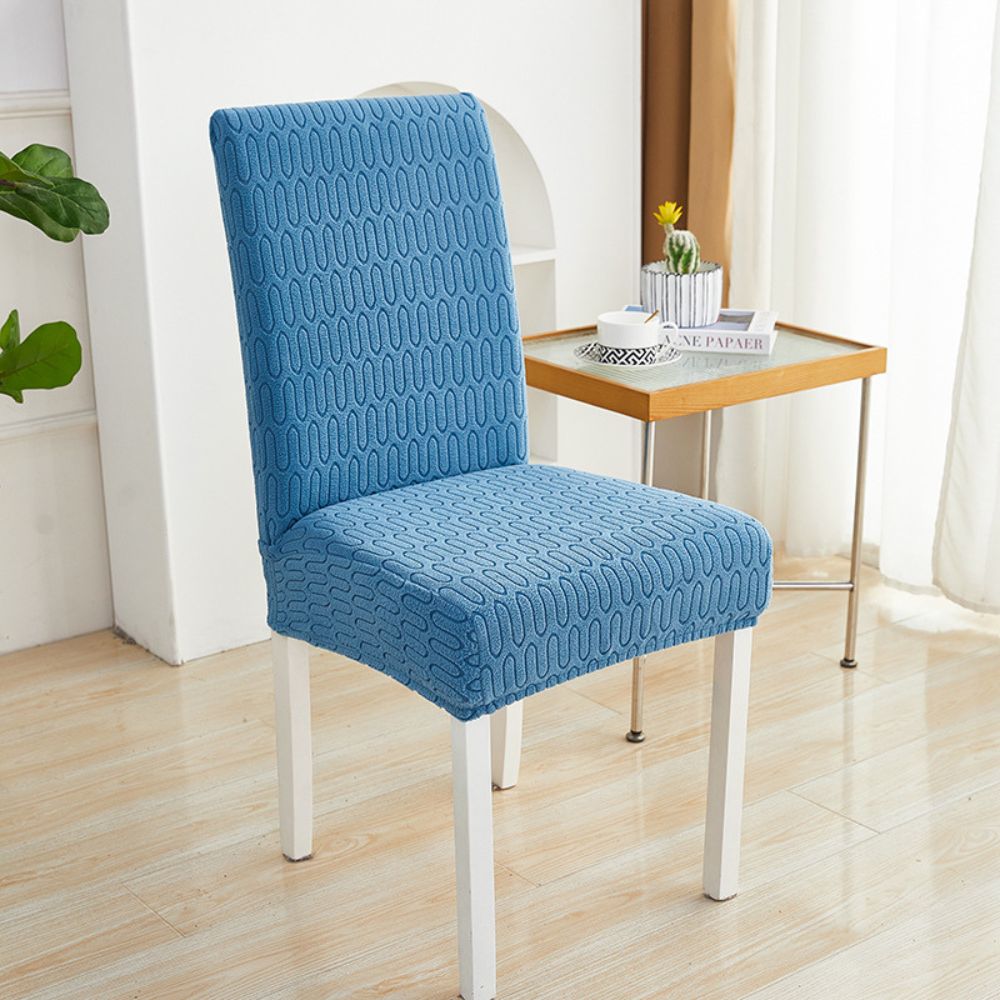 Jacquessa Elastic Jacquard Chair Cover Ripple Loop Ocean Blue