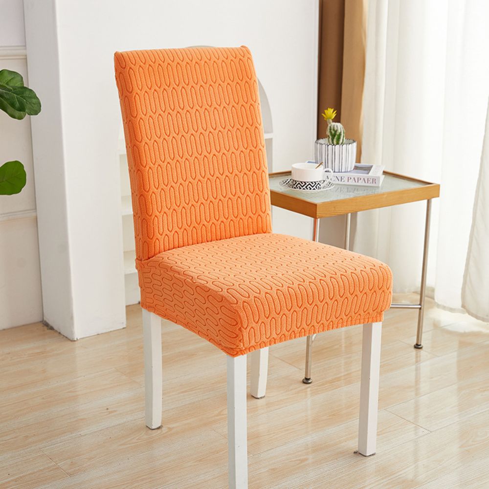 Jacquessa Elastic Jacquard Chair Cover Ripple Loop Sunset Orange