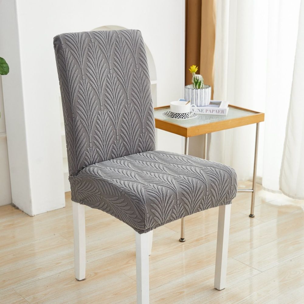 Jacquessa Elastic Jacquard Chair Cover Palm Weave Charcoal Gray