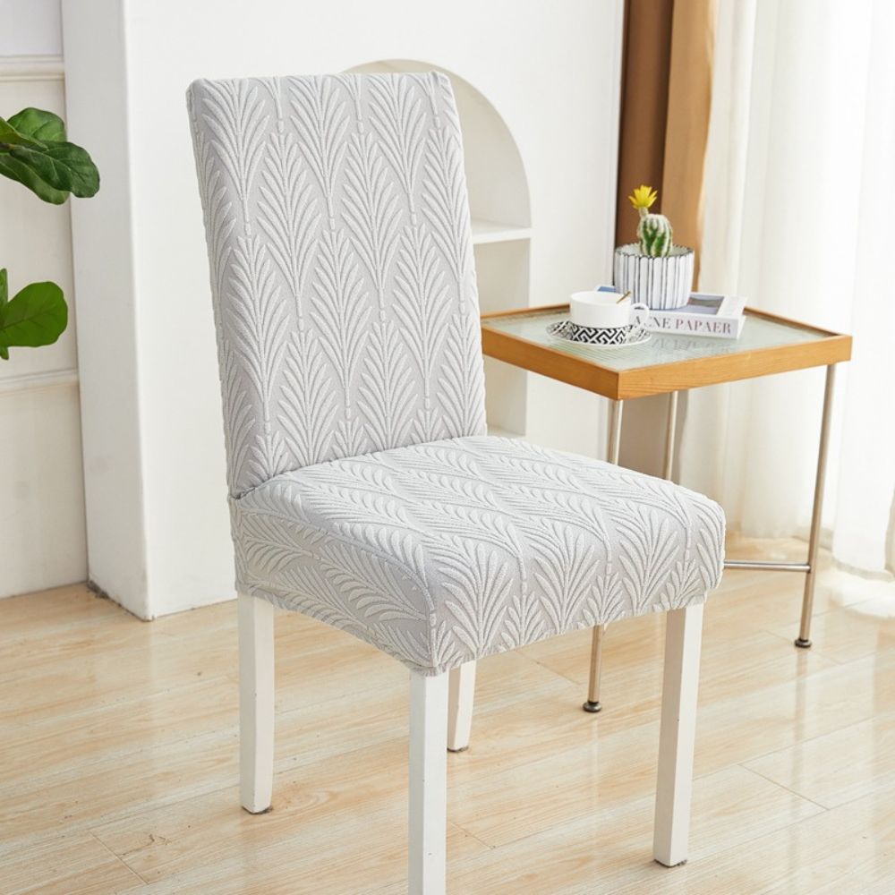 Jacquessa Elastic Jacquard Chair Cover Palm Weave Soft White