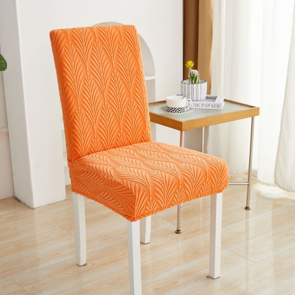 Jacquessa Elastic Jacquard Chair Cover Palm Weave Sunset Orange