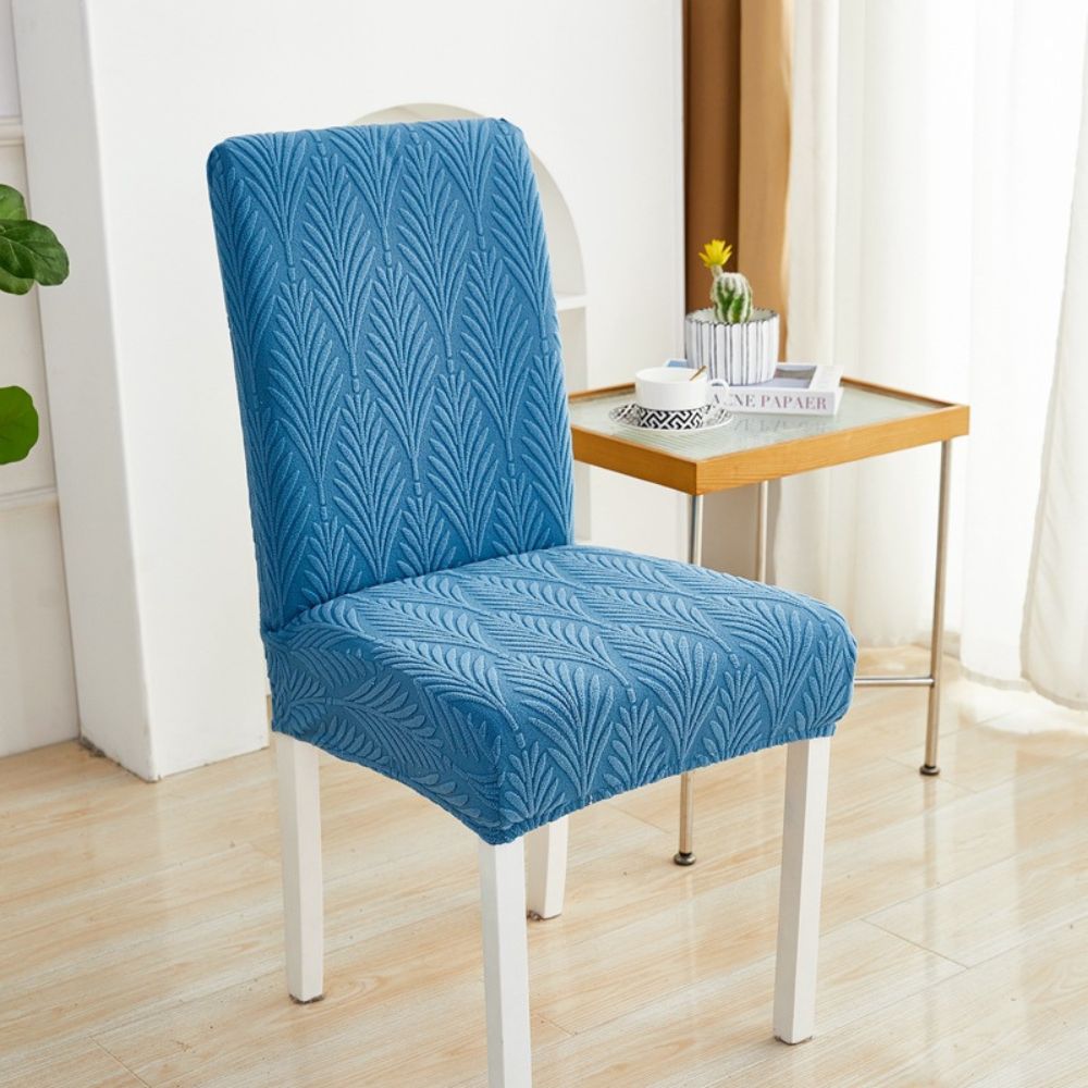 Jacquessa Elastic Jacquard Chair Cover Palm Weave Ocean Blue