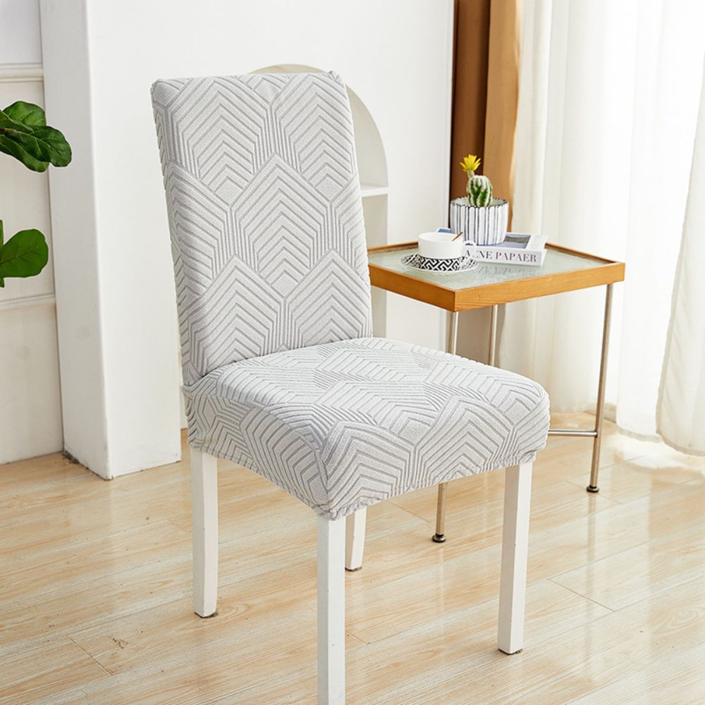 Jacquessa Elastic Jacquard Chair Cover Chevron Maze Soft White
