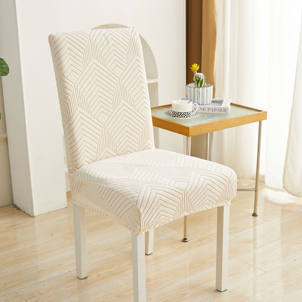 Jacquessa Elastic Jacquard Chair Cover Chevron Maze Warm Beige