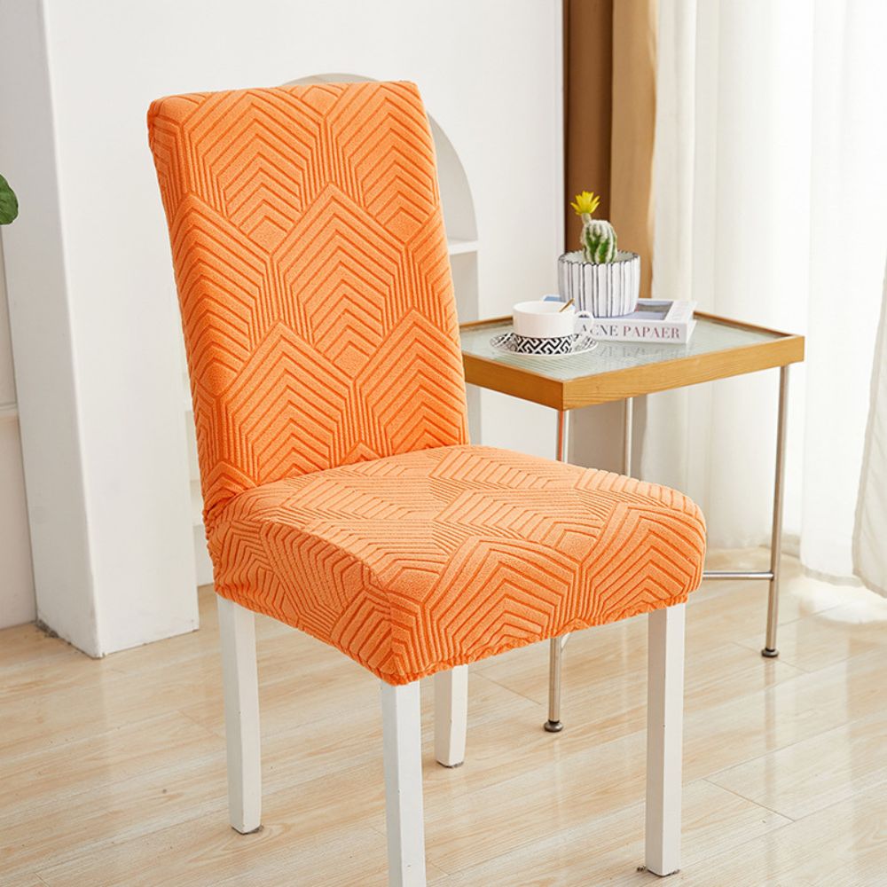 Jacquessa Elastic Jacquard Chair Cover Chevron Maze Sunset Orange