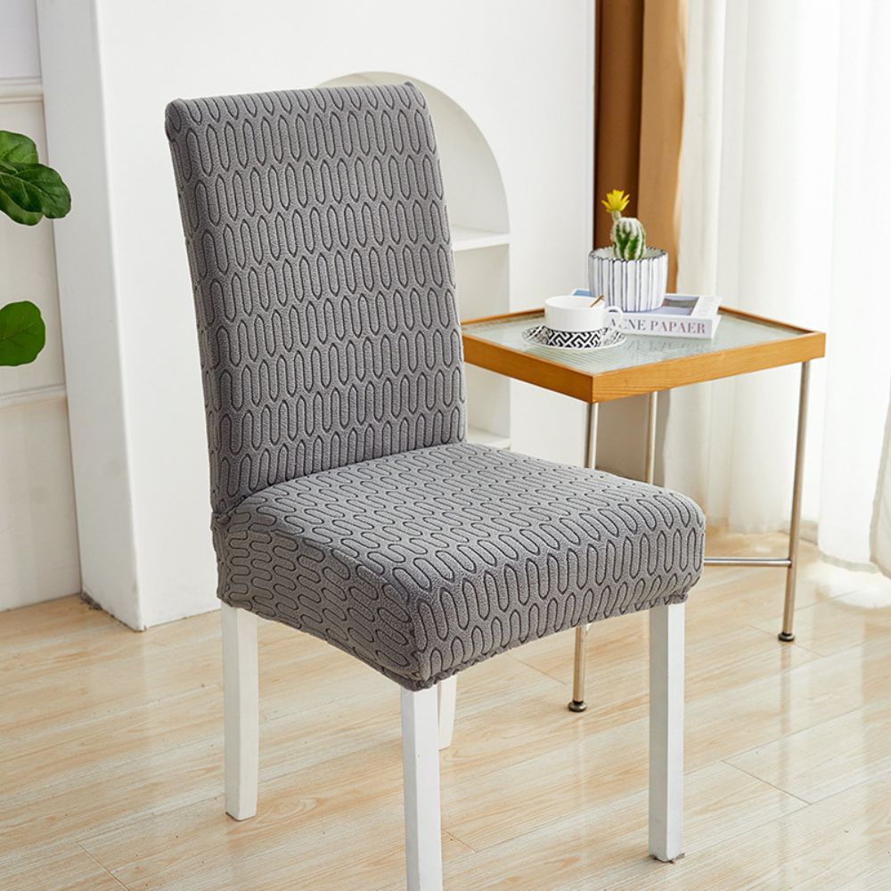 Jacquessa Elastic Jacquard Chair Cover Ripple Loop Charcoal Gray