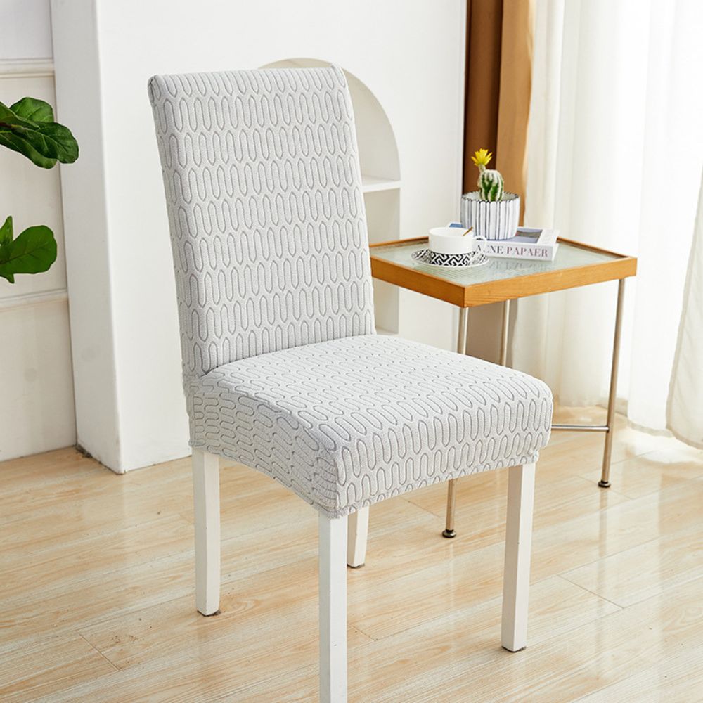 Jacquessa Elastic Jacquard Chair Cover Ripple Loop Soft White