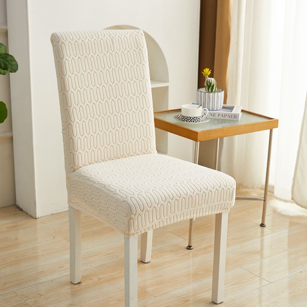Jacquessa Elastic Jacquard Chair Cover Ripple Loop Warm Beige