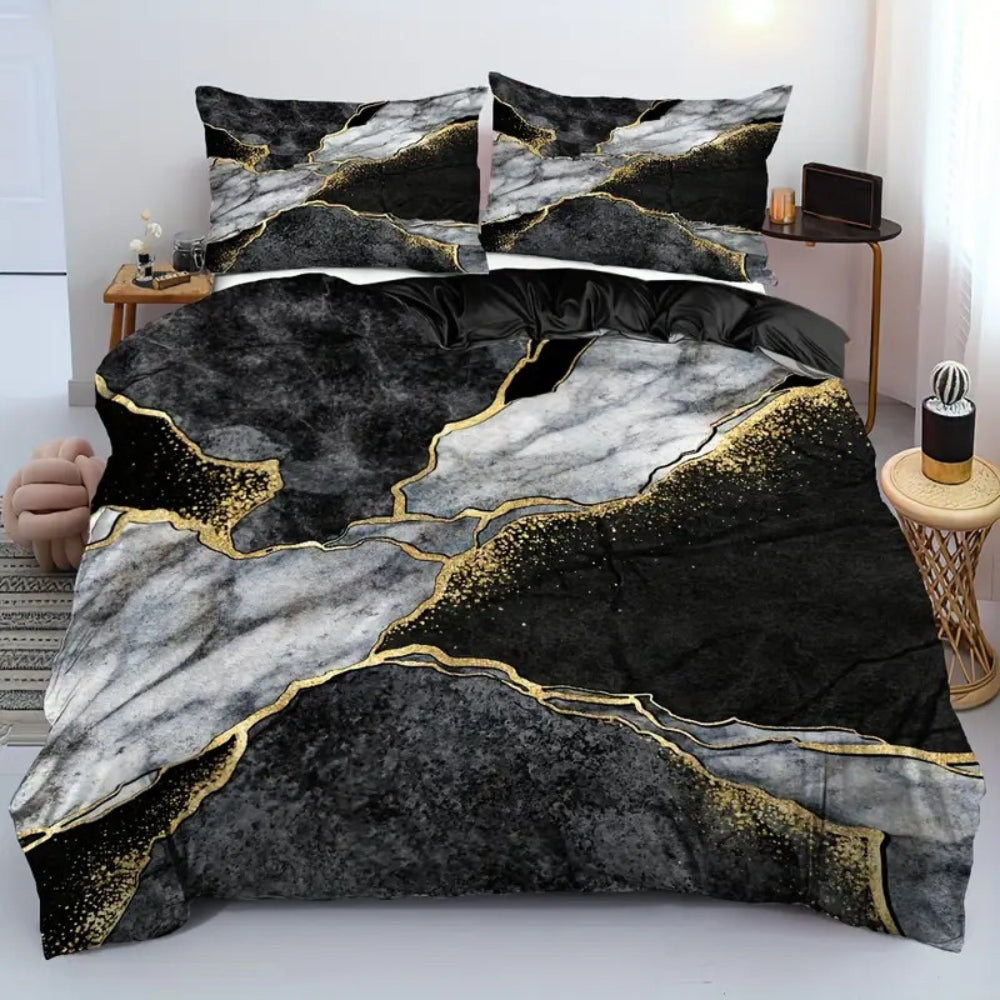 Jade Opulent Gold Accent Duvet Cover Set Midnight Black