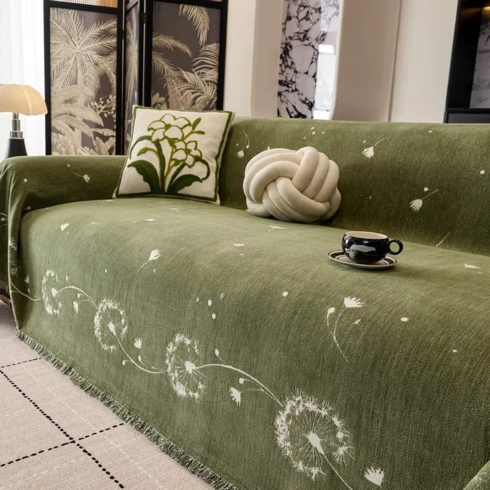 Japandi Dandelion Puff Sofa Cover Olive Breeze