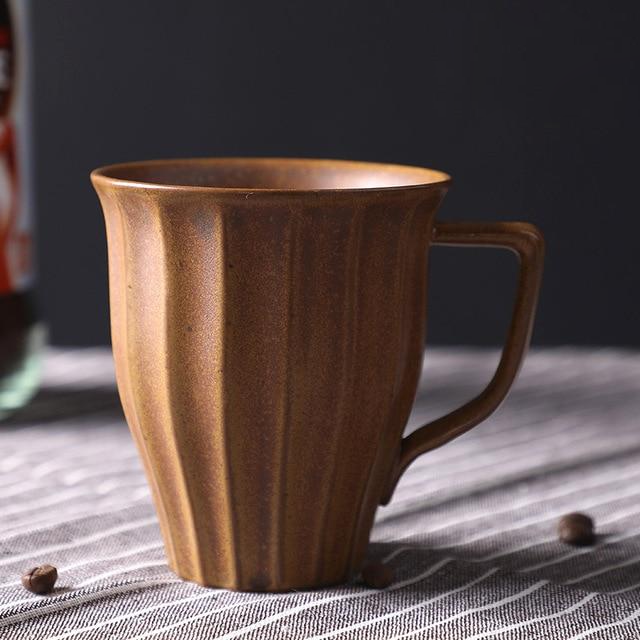 Japanese Pottery Cups & Mugs Tall Striped Mug Rust