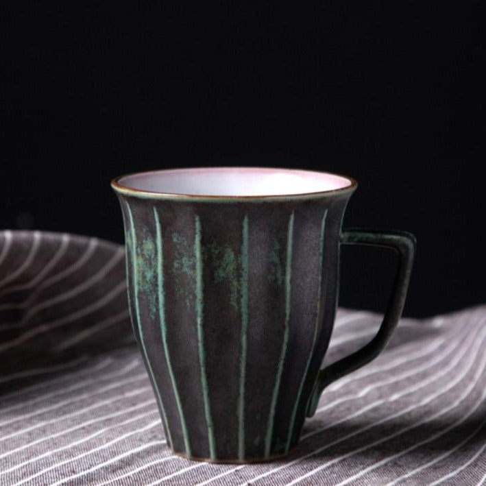 Japanese Pottery Cups & Mugs Tall Striped Mug Dark Green