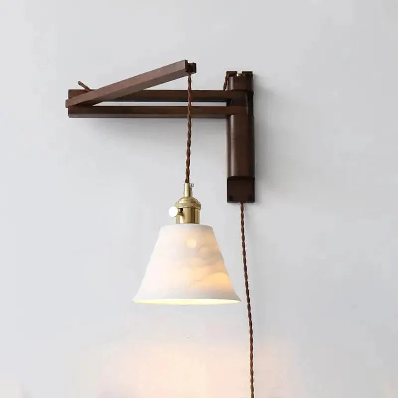 Elmwood Adjustable Arm Wall Lamp Straight Beam Dark Walnut | Cone