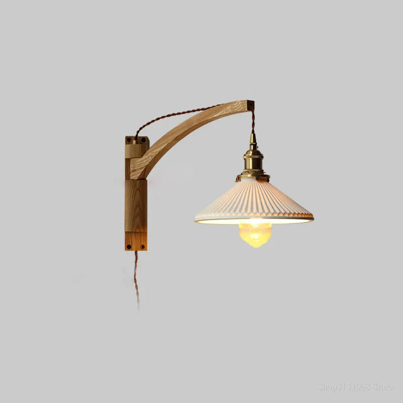 Elmwood Adjustable Arm Wall Lamp Arc Beam Natural Walnut | Fluted White
