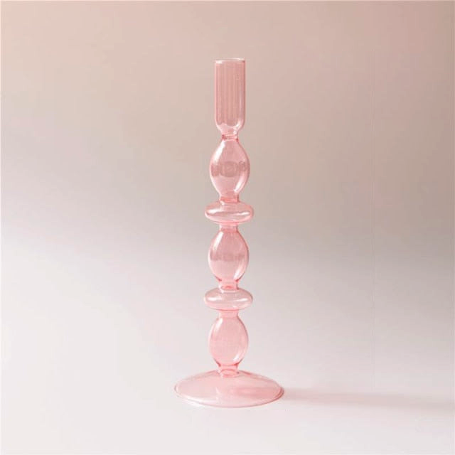Jelly Pink Glass Candle Holders Pebble