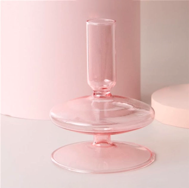 Jelly Pink Glass Candle Holders Trumpetin