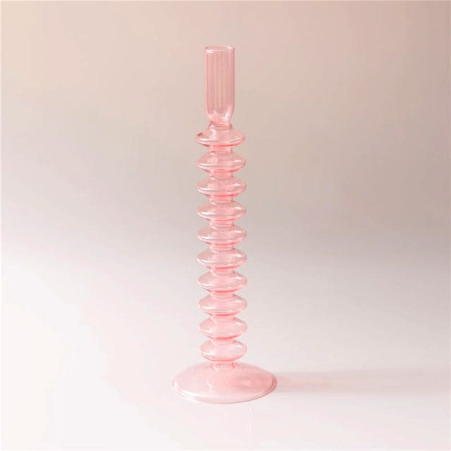 Jelly Pink Glass Candle Holders Accordion
