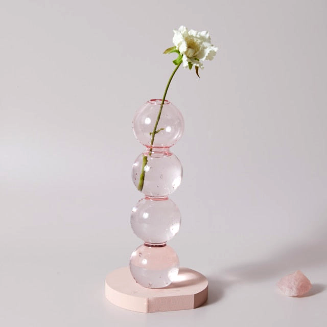 Jelly Pink Glass Candle Holders Tall Ball Cord