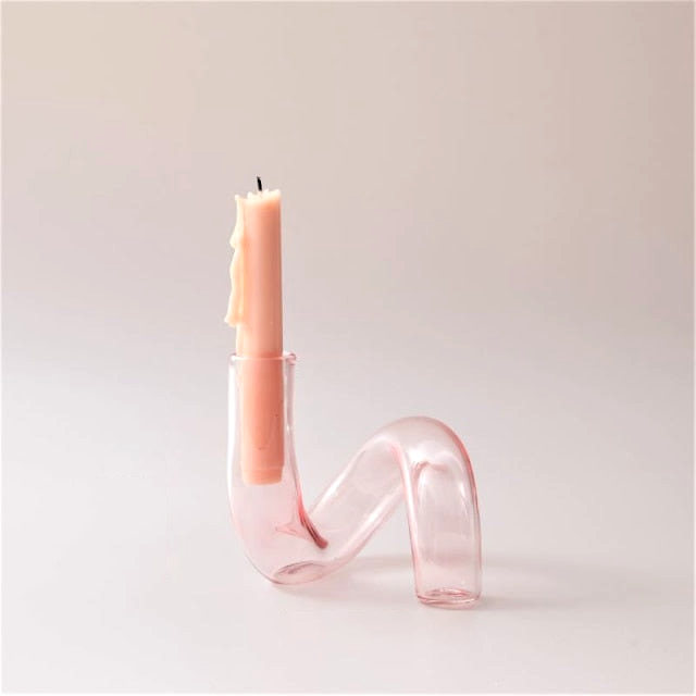 Jelly Pink Glass Candle Holders Loop