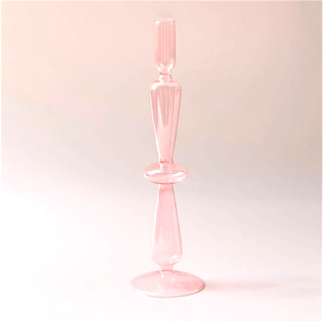Jelly Pink Glass Candle Holders Flute