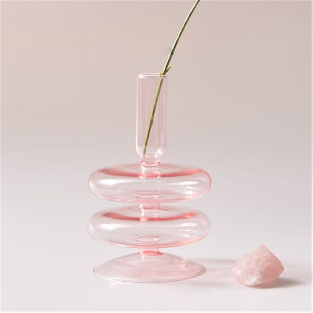 Jelly Pink Glass Candle Holders Trumpet