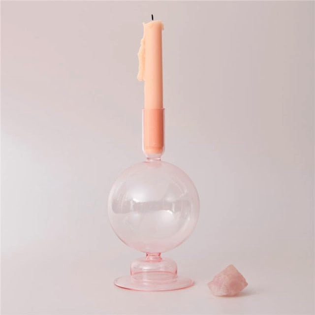 Jelly Pink Glass Candle Holders Globe