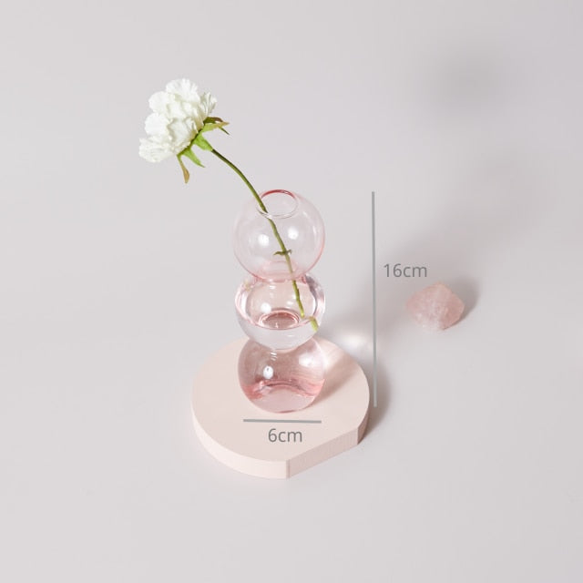 Jelly Pink Glass Candle Holders Short Ball Cord