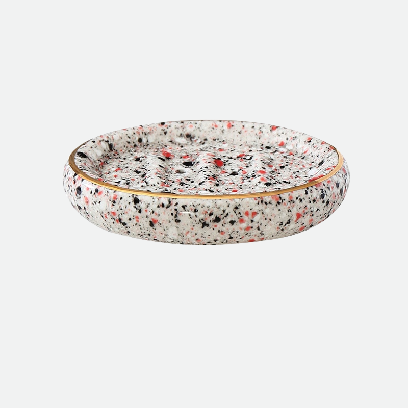Jenna Ceramic & Gold Trim Soap Holder Tray Speckled Oval