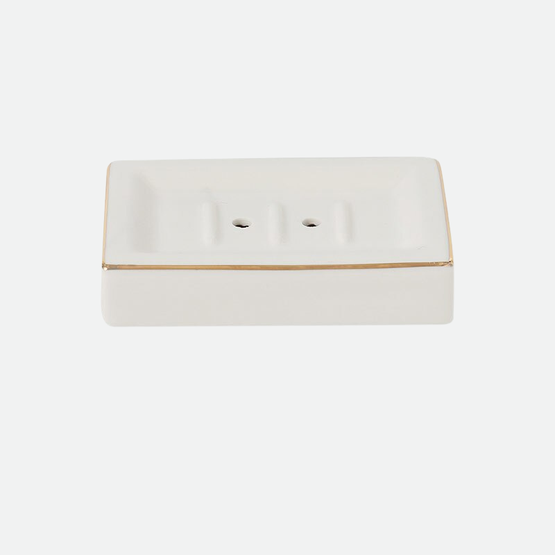 Jenna Ceramic & Gold Trim Soap Holder Tray White Rectangle