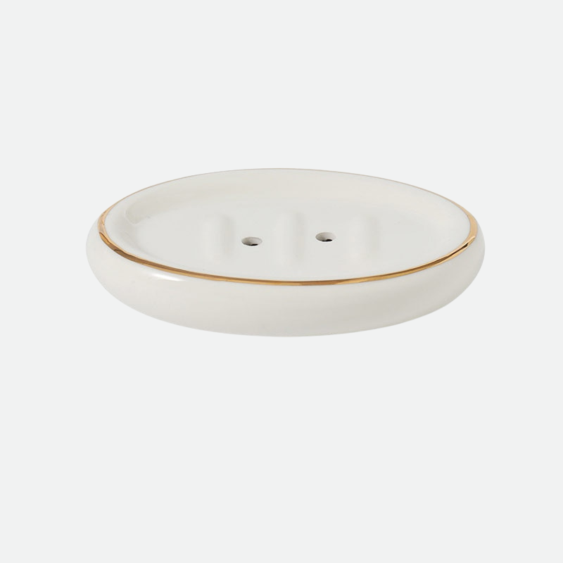 Jenna Ceramic & Gold Trim Soap Holder Tray White Oval