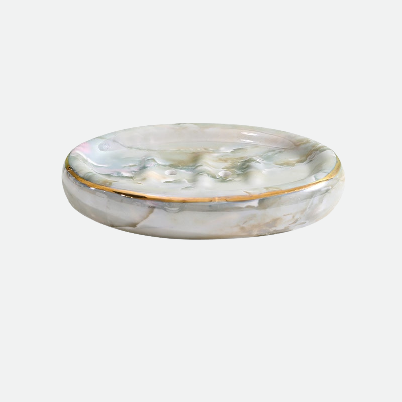 Jenna Ceramic & Gold Trim Soap Holder Tray Quartz Oval