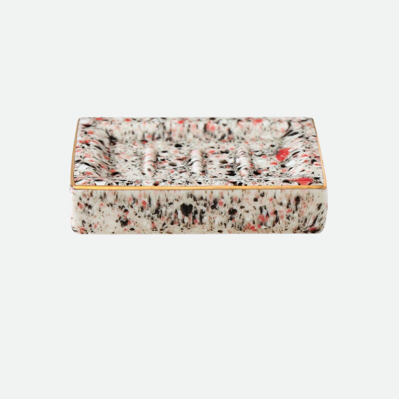 Jenna Ceramic & Gold Trim Soap Holder Tray Speckled Rectangle