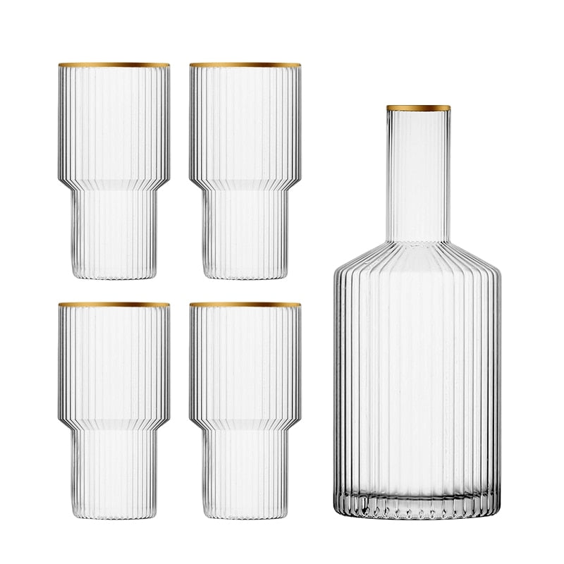 Jules Ripple Carafe and Glass Set Jug 4 Cups