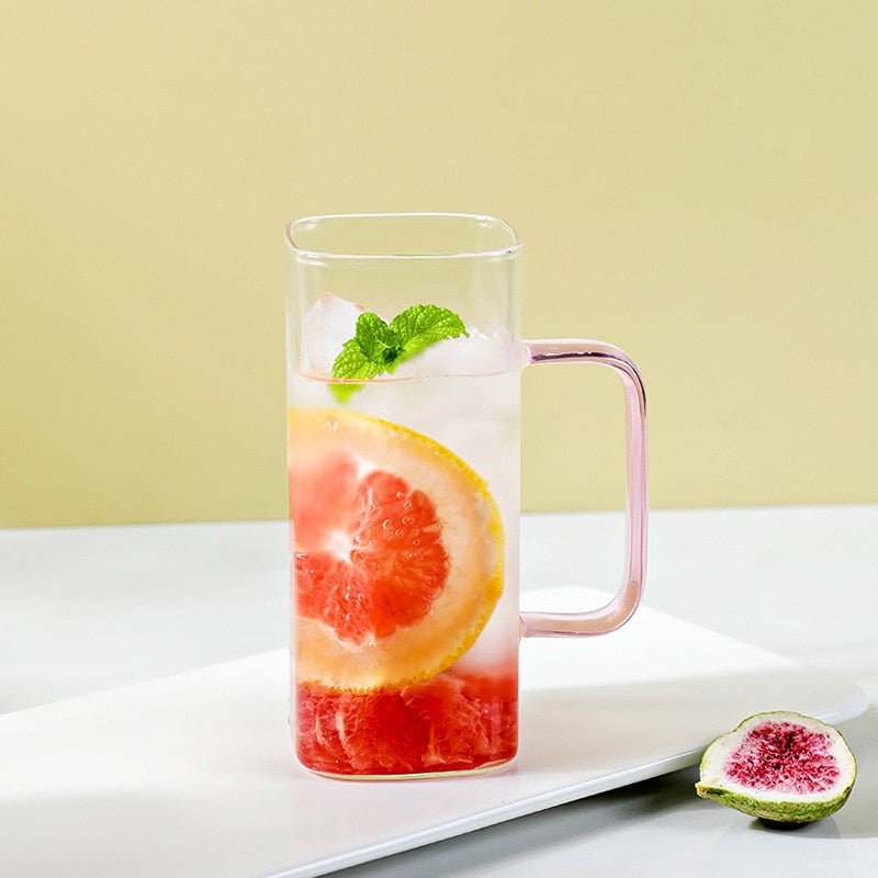 June Travel Glass Mug with Wooden Lid & Straw Cup & Straw Pink