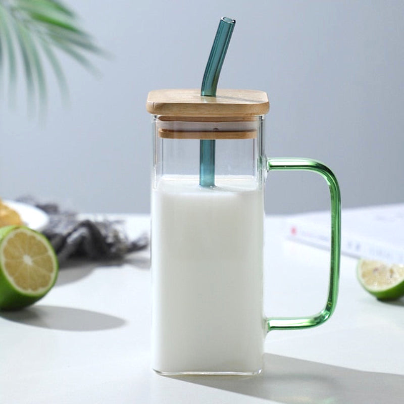June Travel Glass Mug with Wooden Lid & Straw Cup w Lid & Straw Green