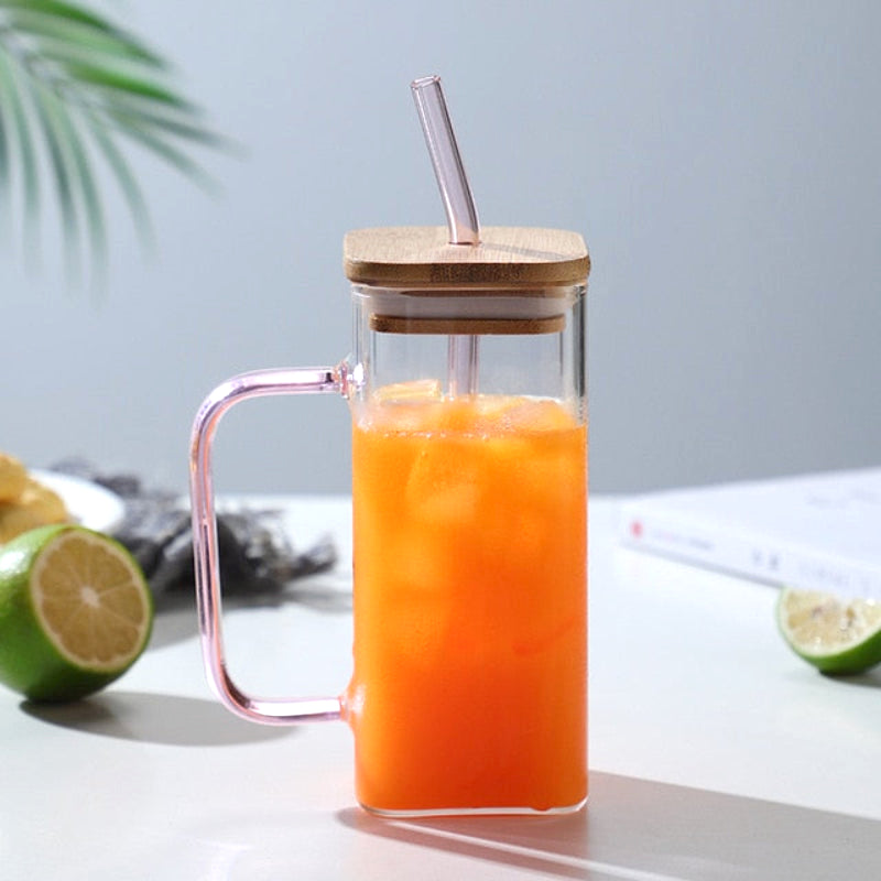 June Travel Glass Mug with Wooden Lid & Straw Cup w Lid & Straw Pink