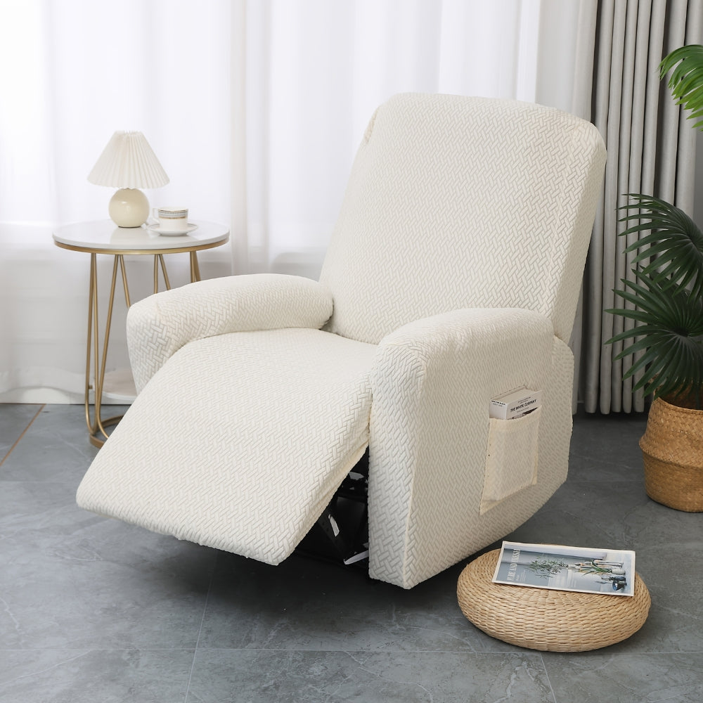 Juno Fitted Recliner Chair Cover Soft Pocket Vanilla Cream