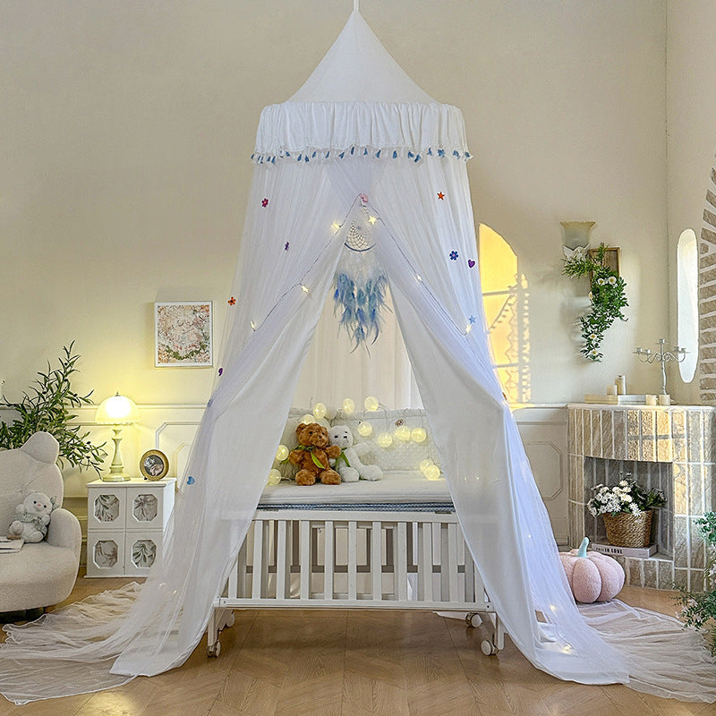 Kids Bed Canopy – Double Layer Draped Design Ivory - Tassel
