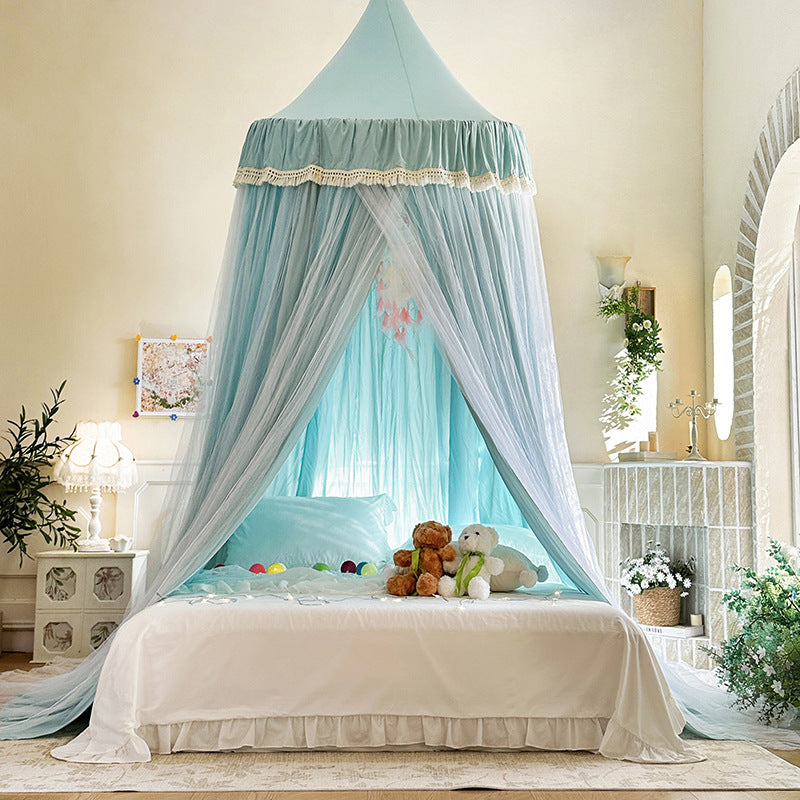 Kids Bed Canopy – Double Layer Draped Design Haze Blue - Tassel