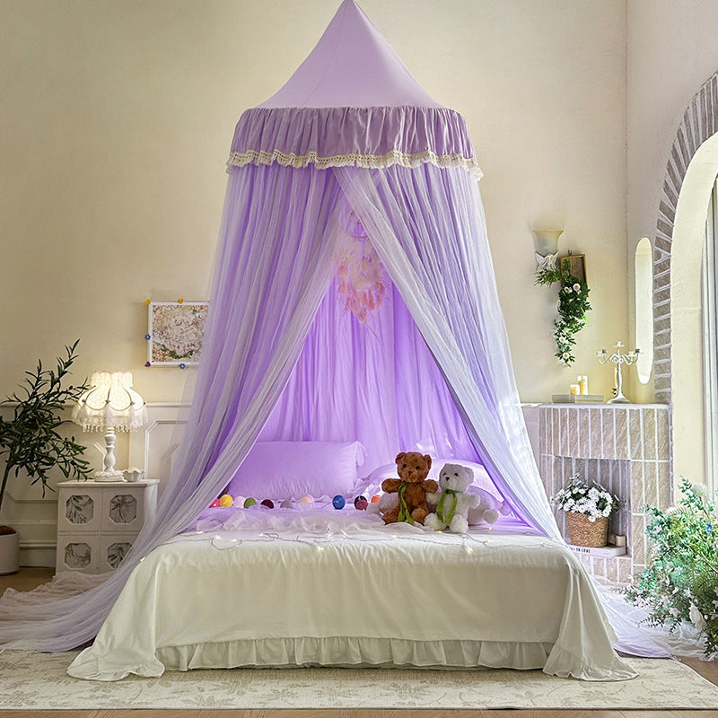 Kids Bed Canopy – Double Layer Draped Design Purple - Tassel