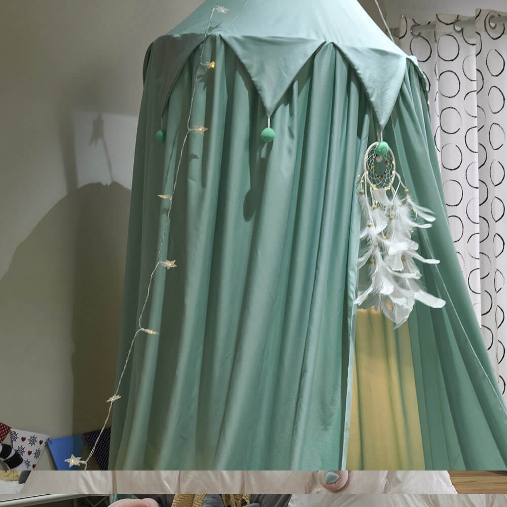 Kids Bed Canopy — Falbala Triangular Ruffle with Pom-Poms